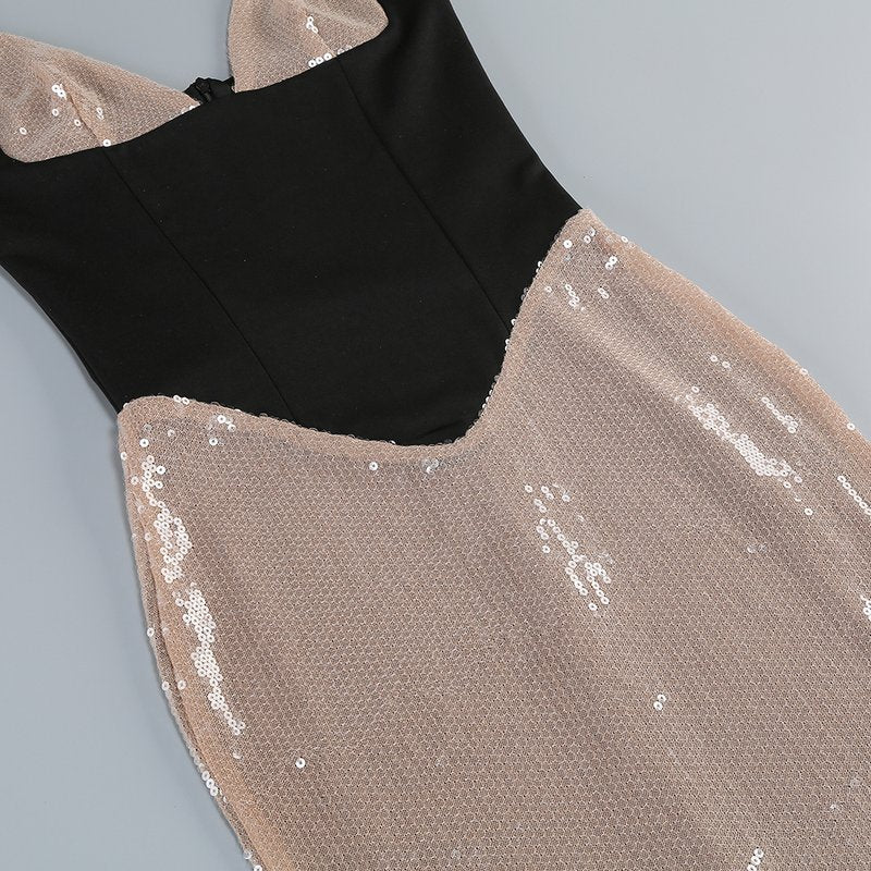 Sequined Two-Tone Bodycon Gown H7110