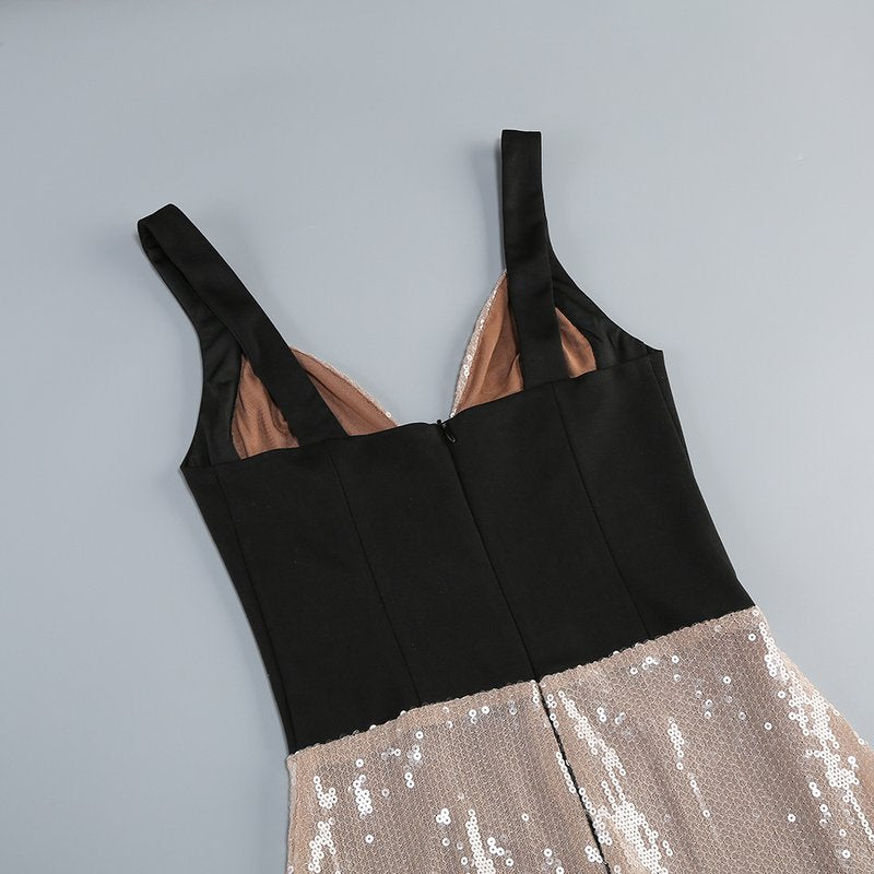 Sequined Two-Tone Bodycon Gown H7110