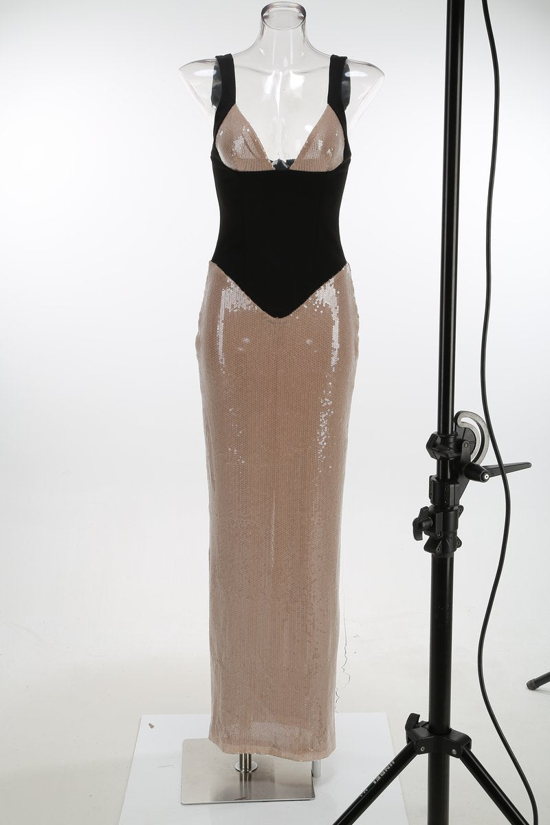Sequined Two-Tone Bodycon Gown H7110