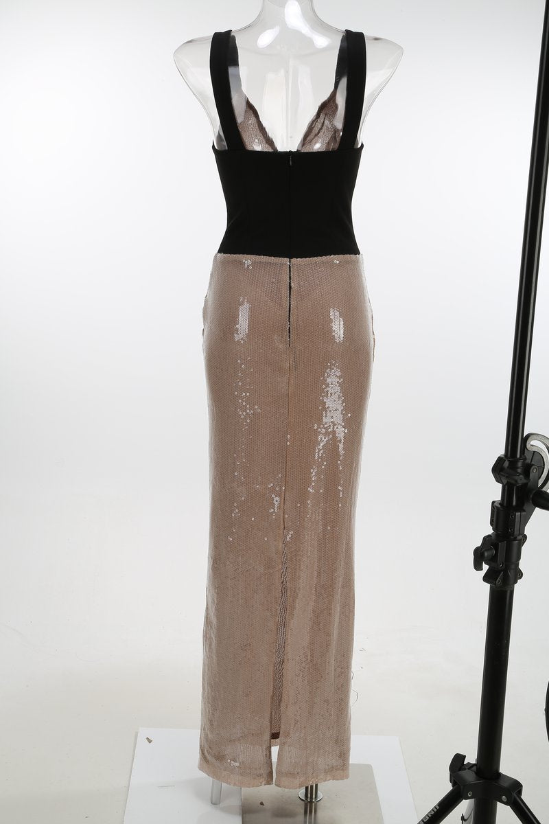 Sequined Two-Tone Bodycon Gown H7110