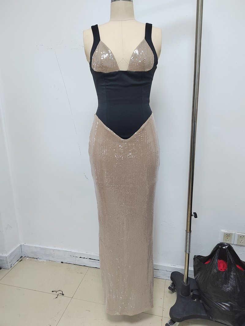 Sequined Two-Tone Bodycon Gown H7110
