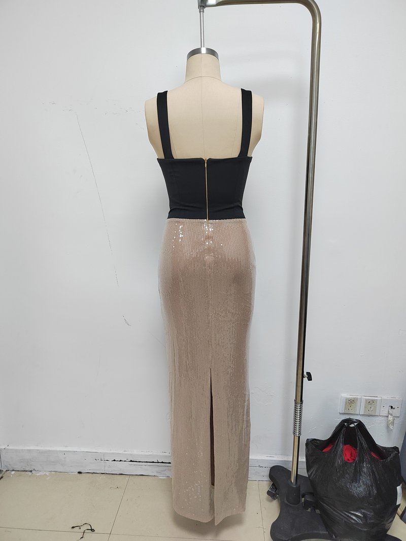 Sequined Two-Tone Bodycon Gown H7110