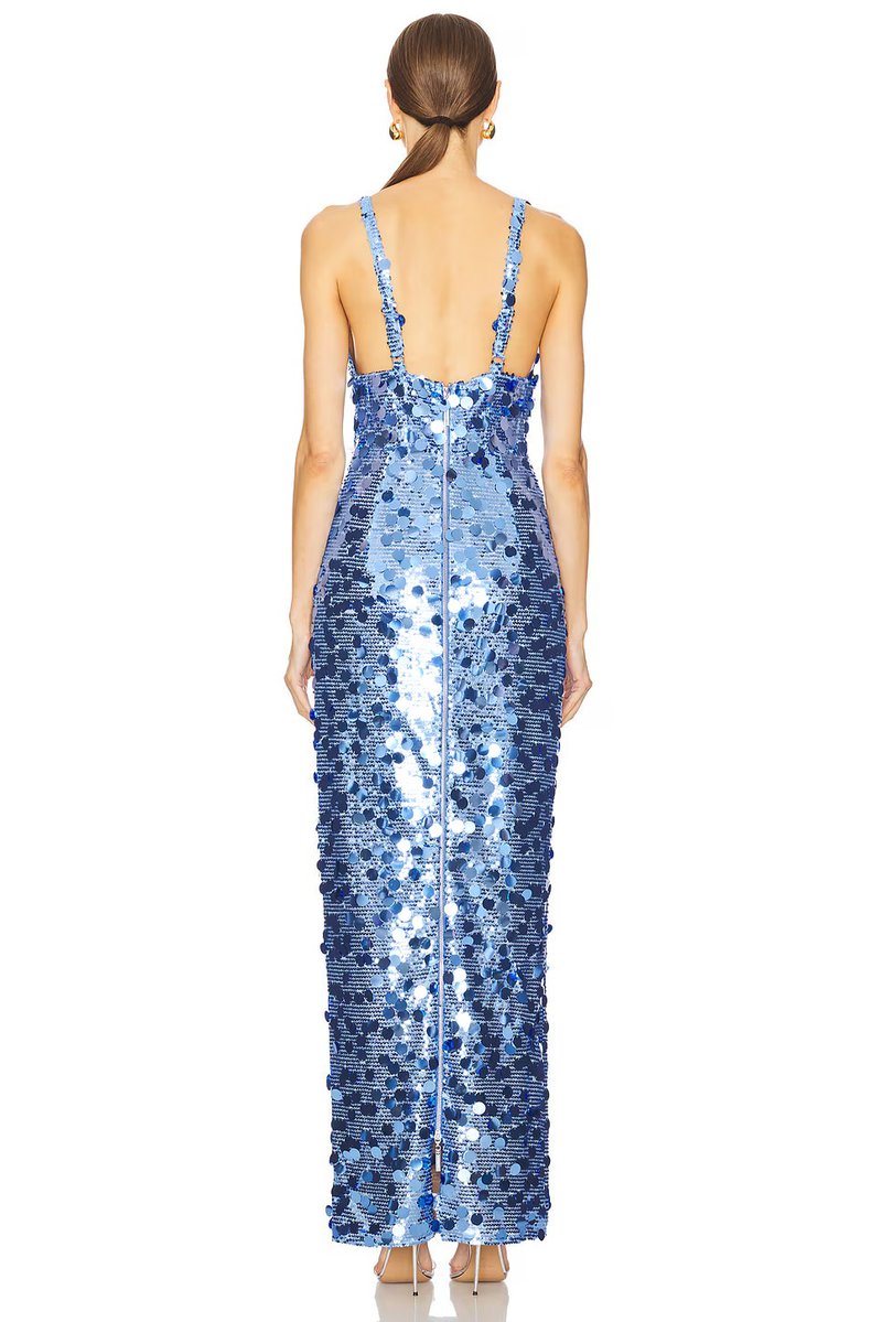 Sequined V-Neck Maxi Dress H7011