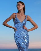 Sequined V-Neck Maxi Dress H7011