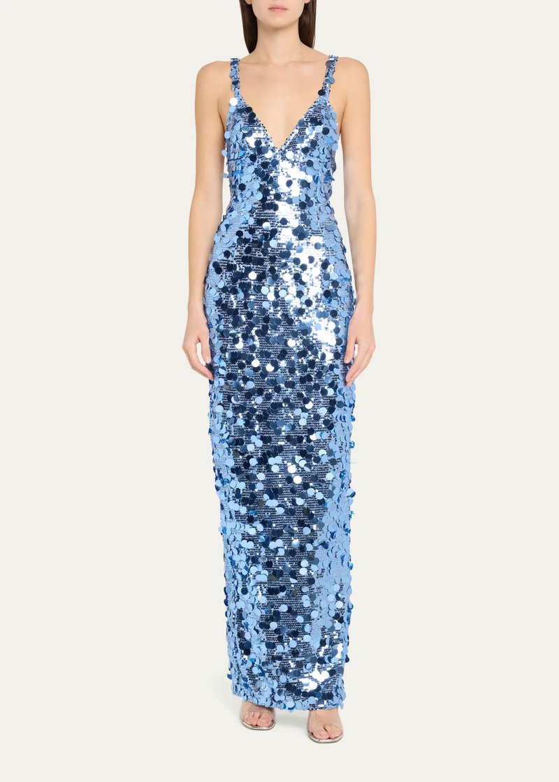 Sequined V-Neck Maxi Dress H7011