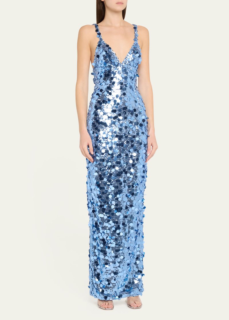 Sequined V-Neck Maxi Dress H7011