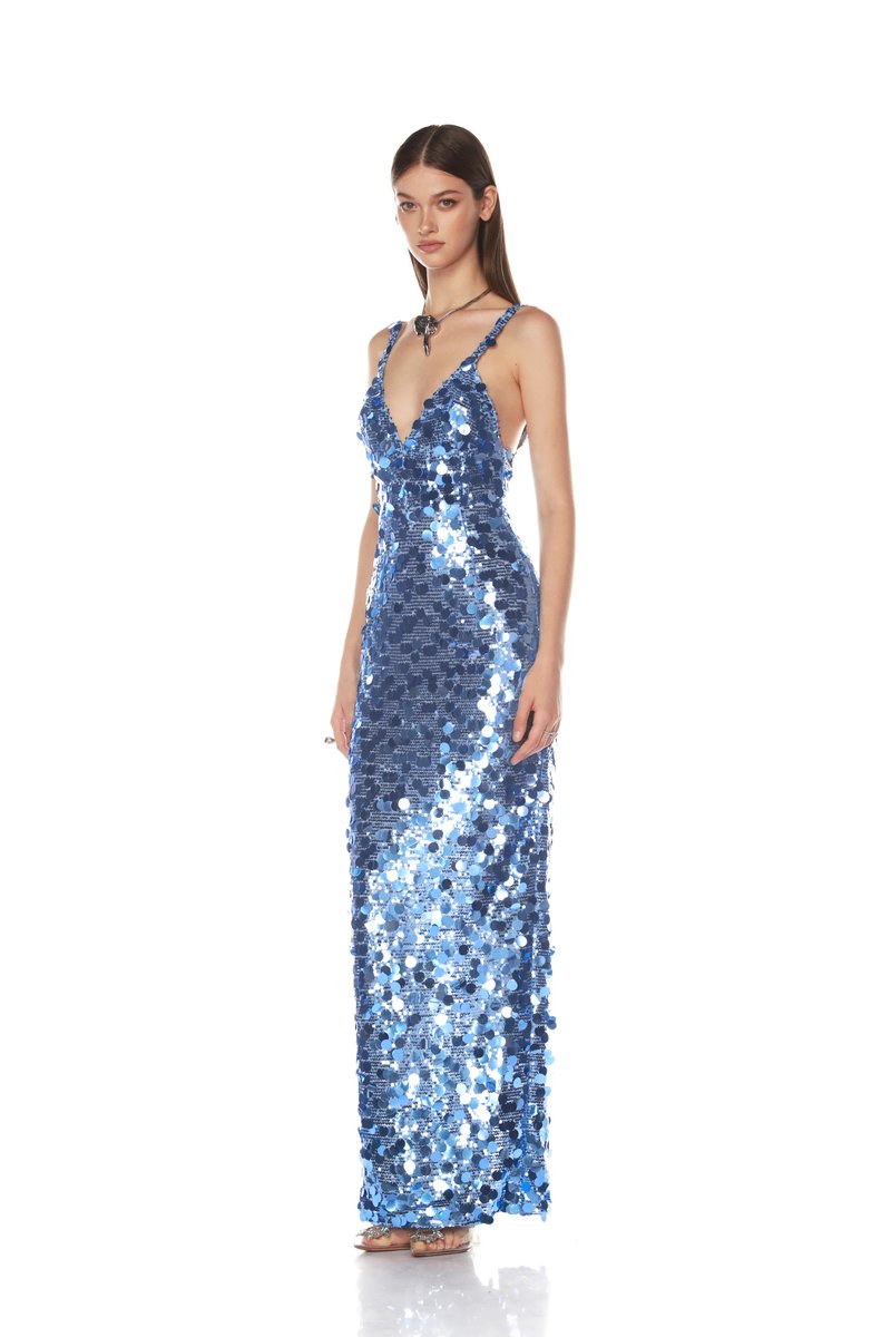 Sequined V-Neck Maxi Dress H7011