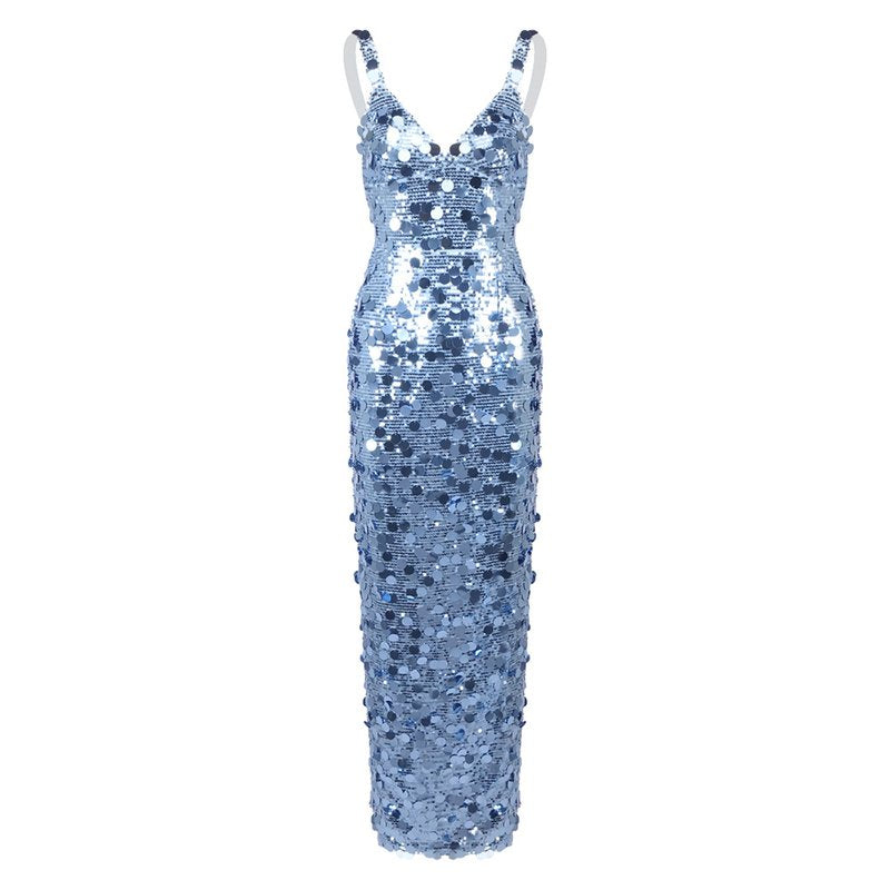 Sequined V-Neck Maxi Dress H7011
