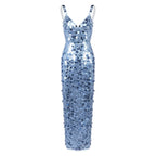 Sequined V-Neck Maxi Dress H7011
