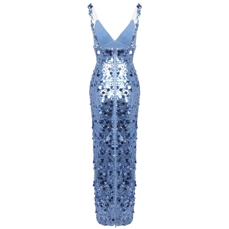 Sequined V-Neck Maxi Dress H7011
