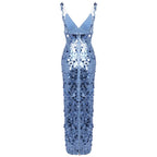 Sequined V-Neck Maxi Dress H7011