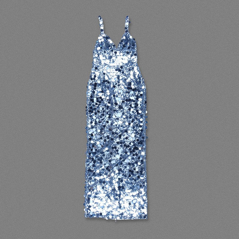 Sequined V-Neck Maxi Dress H7011
