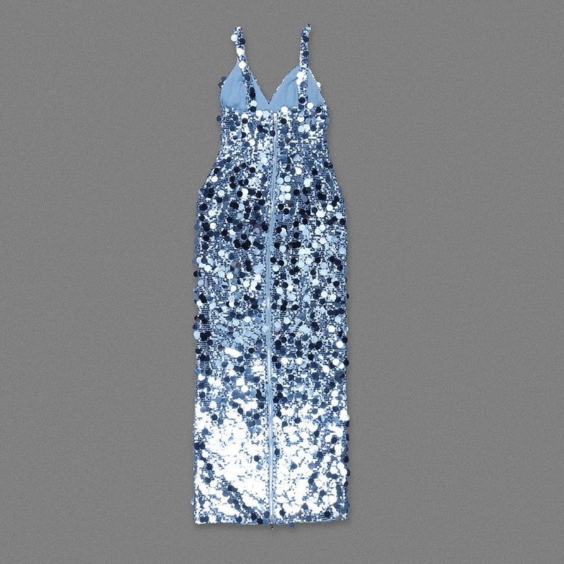 Sequined V-Neck Maxi Dress H7011