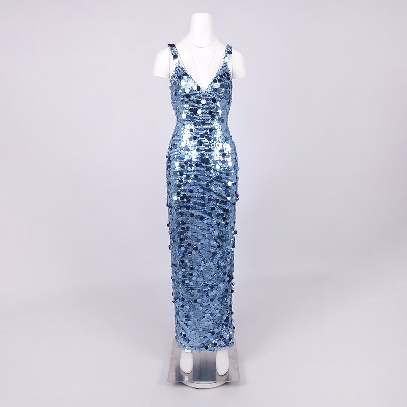 Sequined V-Neck Maxi Dress H7011