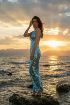 Sequined V-Neck Mermaid Gown H7078