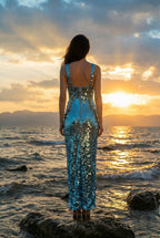 Sequined V-Neck Mermaid Gown H7078