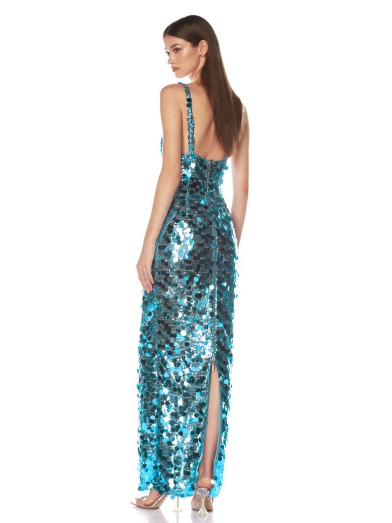 Sequined V-Neck Mermaid Gown H7078