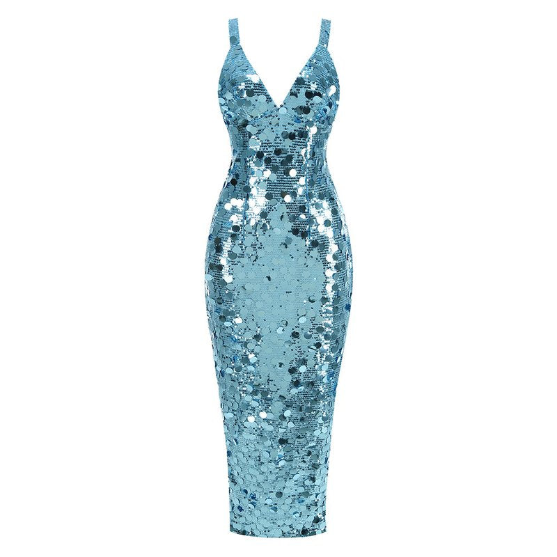 Sequined V-Neck Mermaid Gown H7078