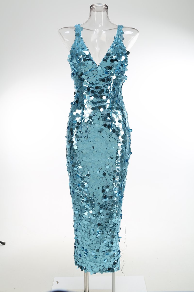 Sequined V-Neck Mermaid Gown H7078