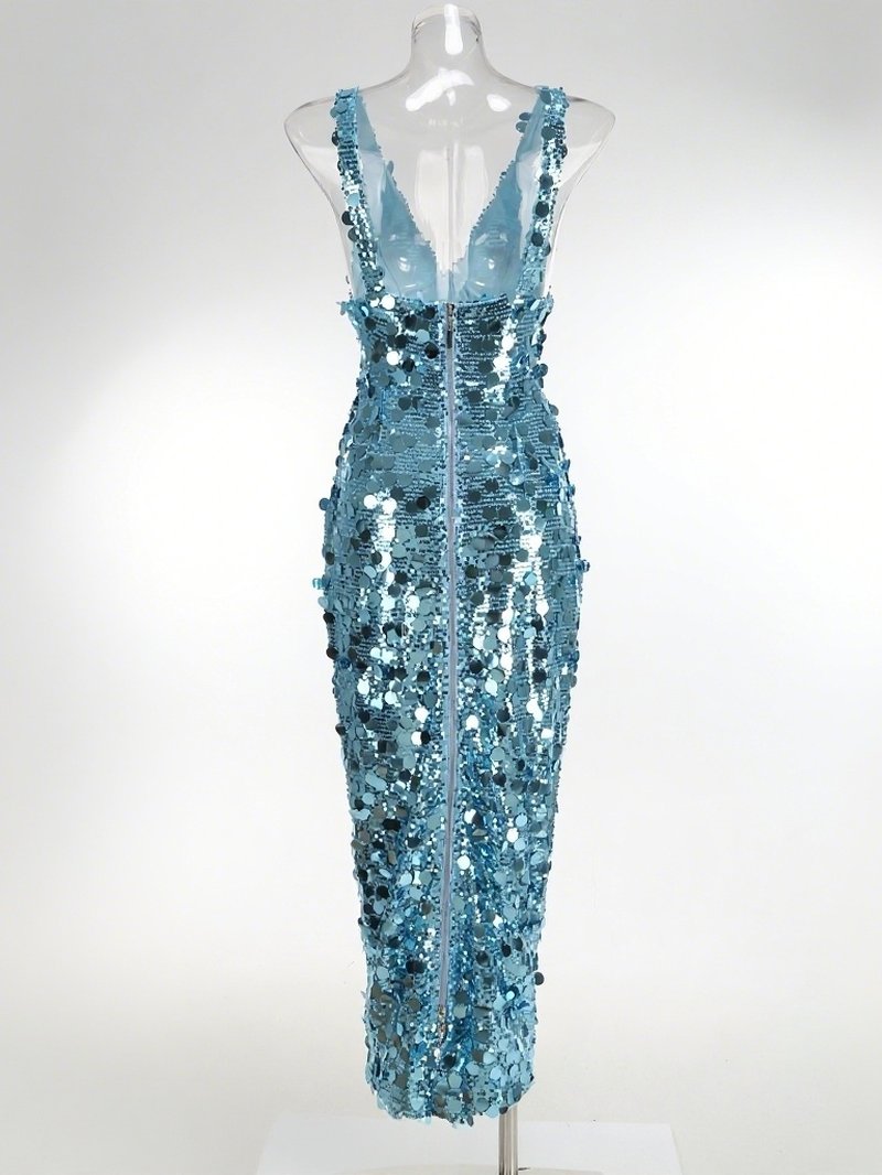 Sequined V-Neck Mermaid Gown H7078