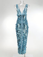 Sequined V-Neck Mermaid Gown H7078