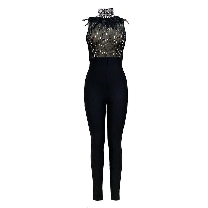 Sheer Beaded Halter Bodycon Dress H6153
