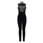 Sheer Beaded Halter Bodycon Dress H6153