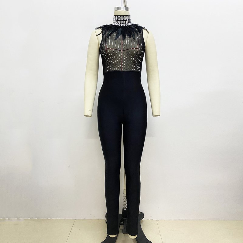Sheer Beaded Halter Bodycon Dress H6153