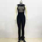 Sheer Beaded Halter Bodycon Dress H6153