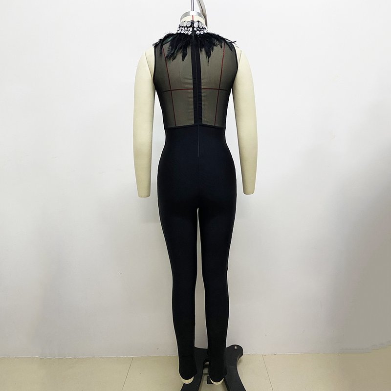 Sheer Beaded Halter Bodycon Dress H6153