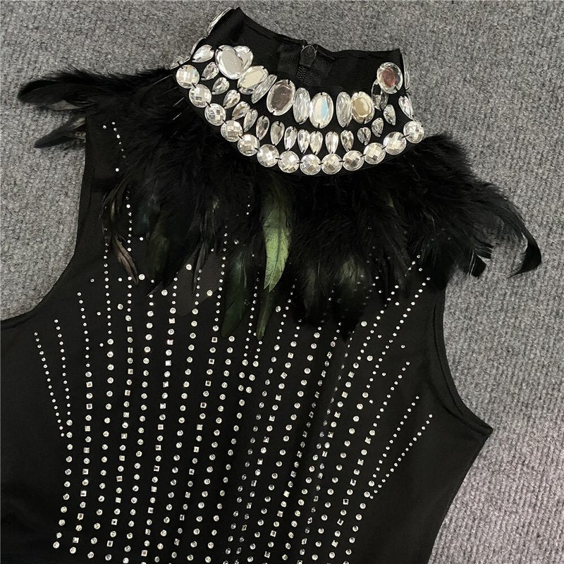 Sheer Beaded Halter Bodycon Dress H6153