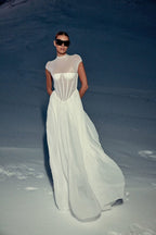Sheer Bodice Pleated Maxi Dress H6866