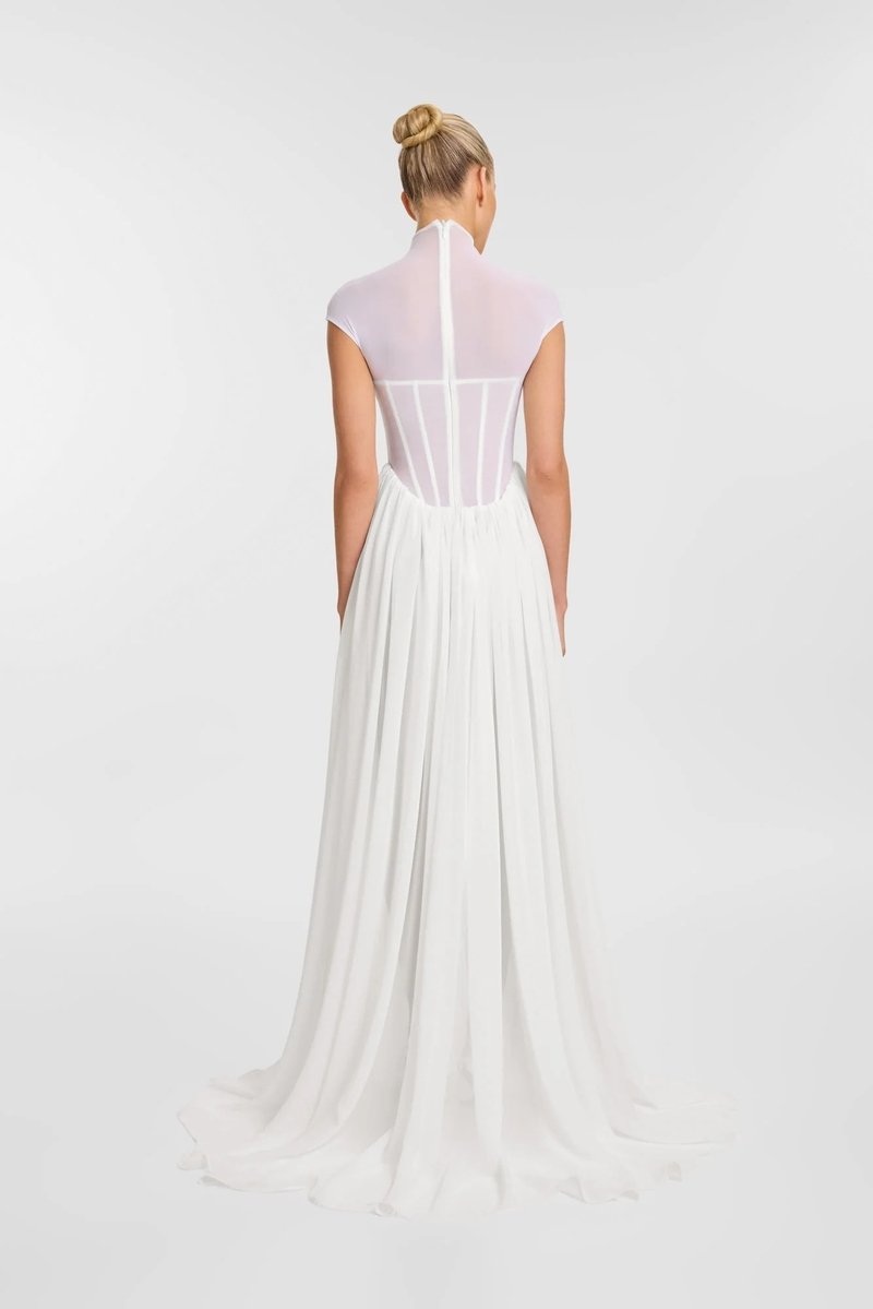 Sheer Bodice Pleated Maxi Dress H6866