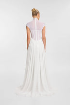 Sheer Bodice Pleated Maxi Dress H6866