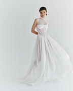 Sheer Bodice Pleated Maxi Dress H6866