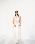 Sheer Bodice Pleated Maxi Dress H6866