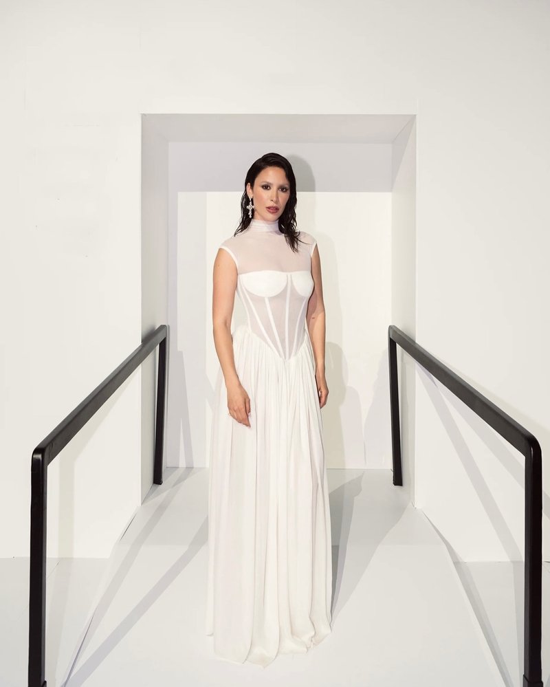 Sheer Bodice Pleated Maxi Dress H6866