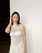 Sheer Bodice Pleated Maxi Dress H6866