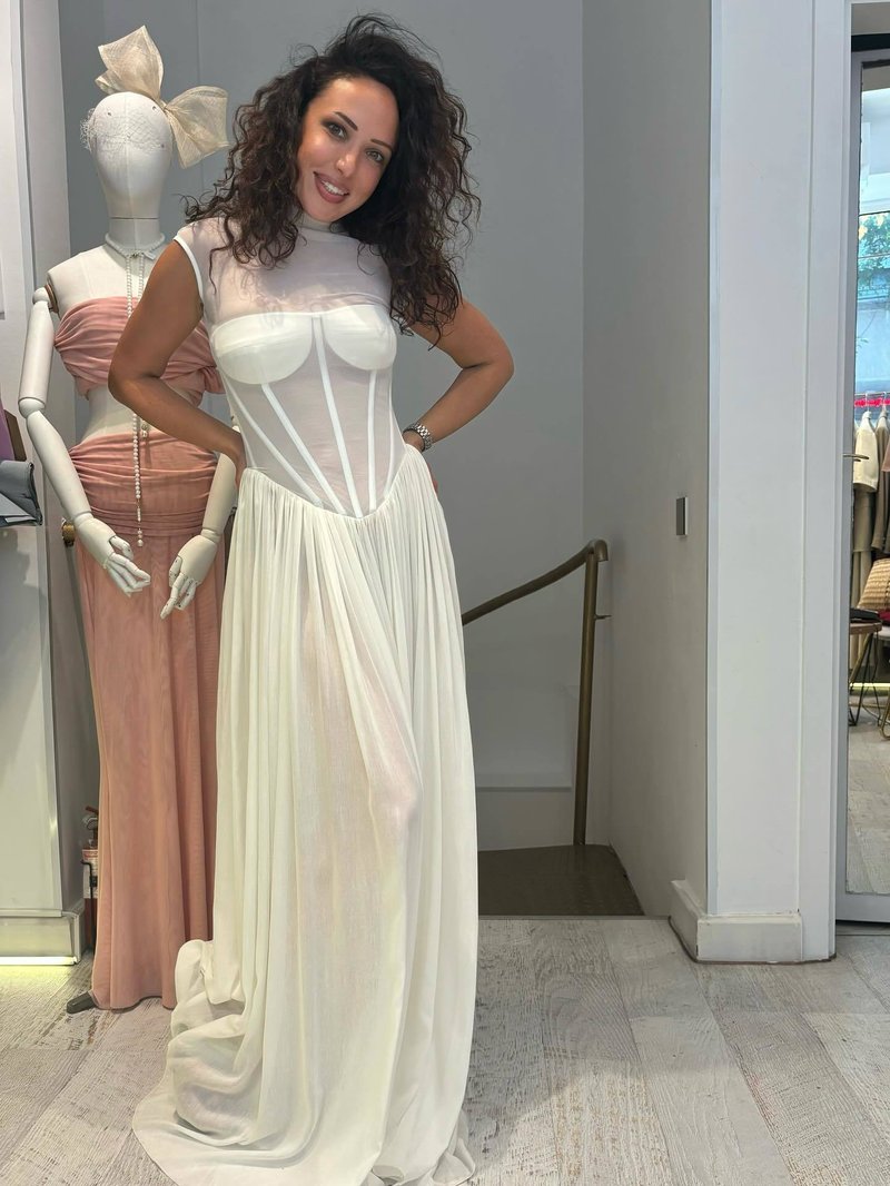 Sheer Bodice Pleated Maxi Dress H6866