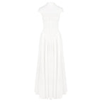 Sheer Bodice Pleated Maxi Dress H6866