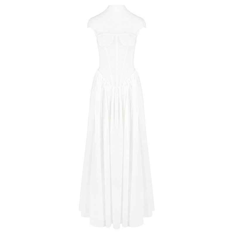 Sheer Bodice Pleated Maxi Dress H6866