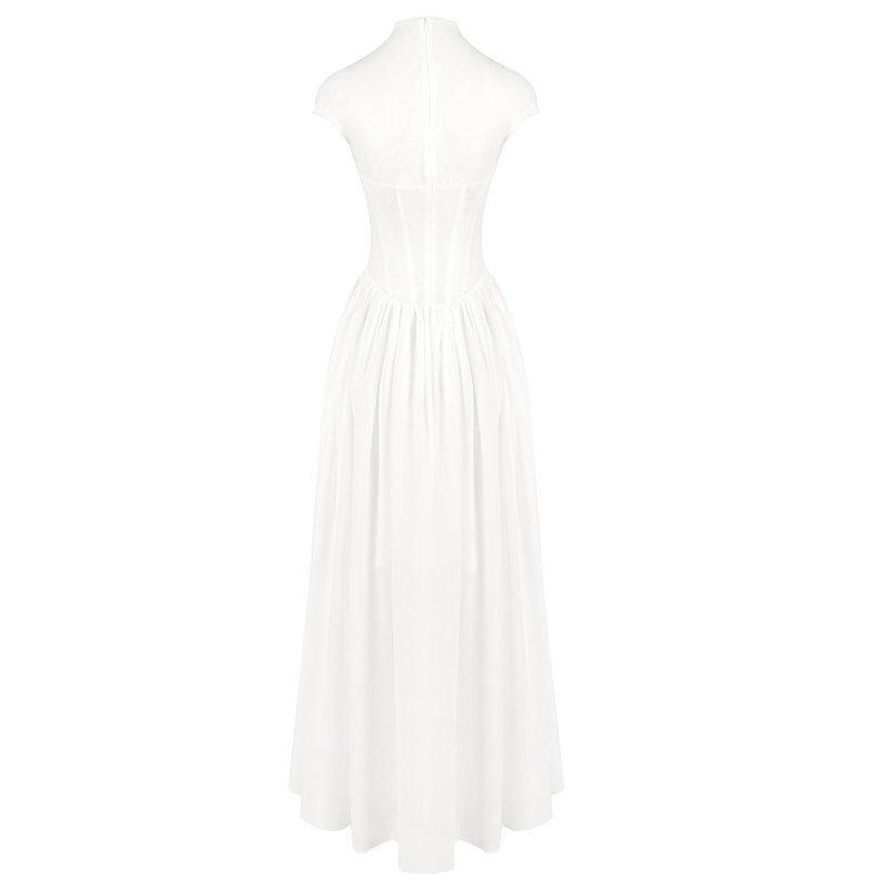 Sheer Bodice Pleated Maxi Dress H6866