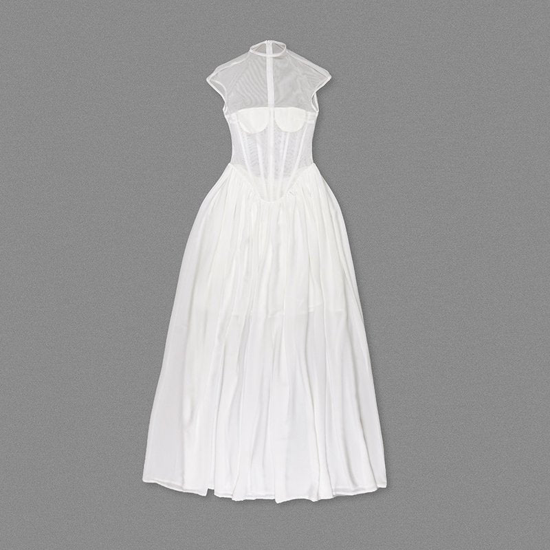 Sheer Bodice Pleated Maxi Dress H6866