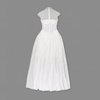 Sheer Bodice Pleated Maxi Dress H6866