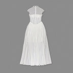 Sheer Bodice Pleated Maxi Dress H6866