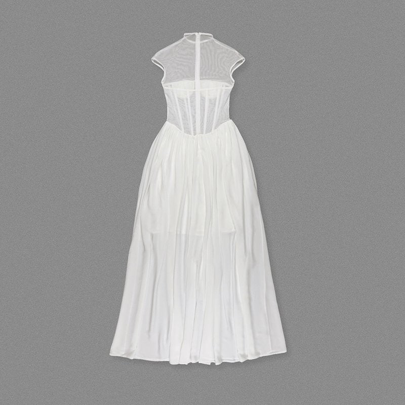 Sheer Bodice Pleated Maxi Dress H6866