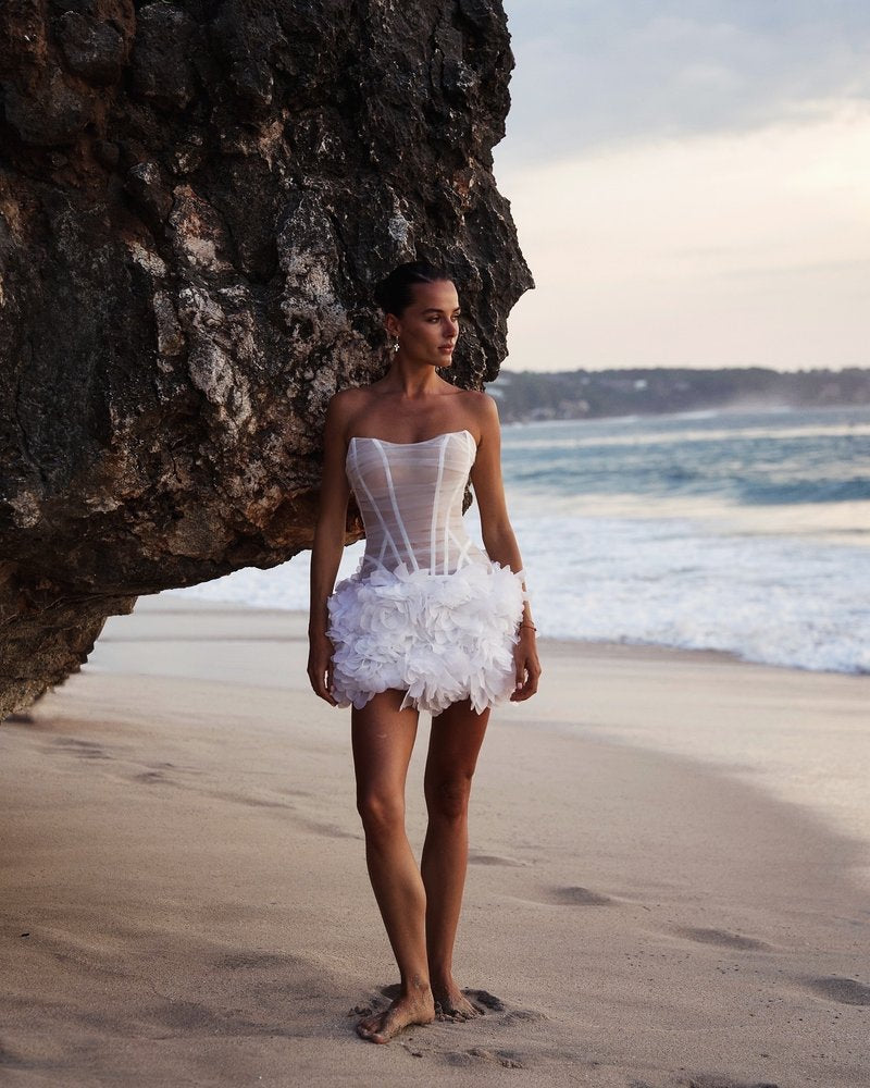 Sheer Corset Ruffle Mini Dress H7118