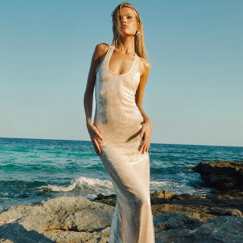 Sheer Knit Sleeveless Maxi Dress H6613