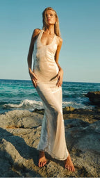 Sheer Knit Sleeveless Maxi Dress H6613