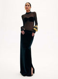 Sheer Long Sleeve Velvet Maxi Dress H6425